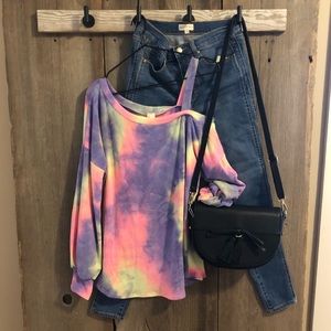 7th Roy Purple Tie Dye Open Shoulder Top S M L XL